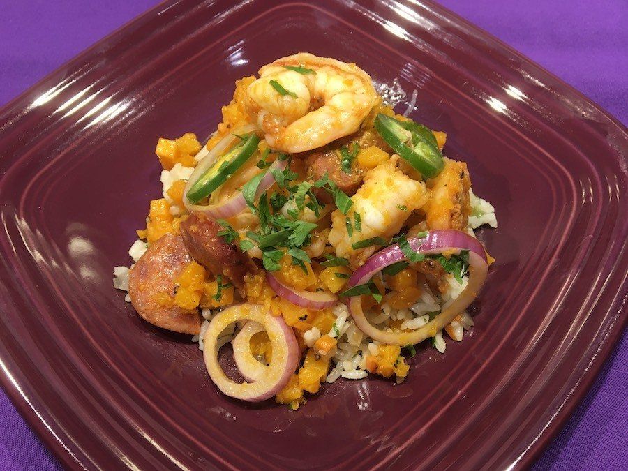 Skillet Shrimp with Chorizo and Squash